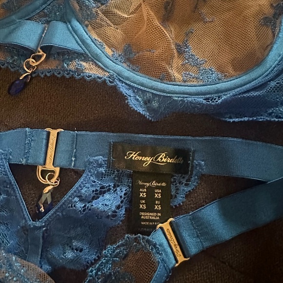 Honey Birdette Cobalt Blue Laura Set 32G bra XS thong - Picture 6 of 6
